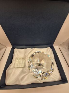 Amlong Crystal 5" Diamond Paperweight Clear Faceted Glass w/ Box Elegant Decor